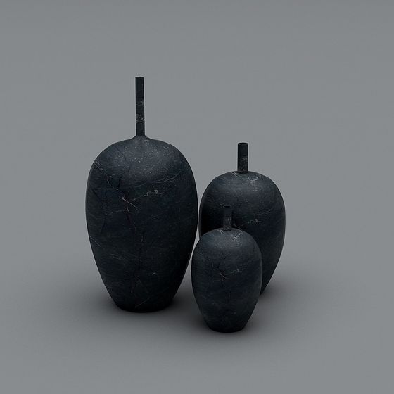 Ancient Inspired Black Marble Vases 3D model