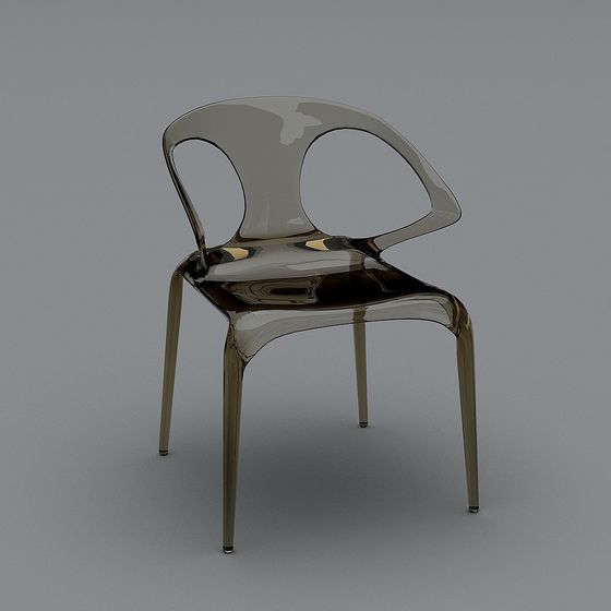Modern transparent plastic chair with glossy finish and armrests on grey background