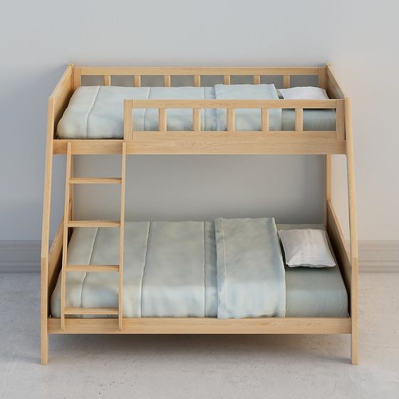 Stylish Earth Color Wooden Bunk Beds 3D Model for Kids Rooms