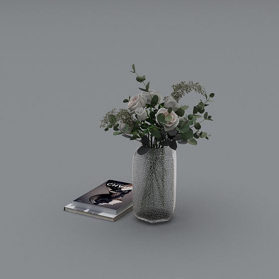 Glass Vase with Roses 3D model