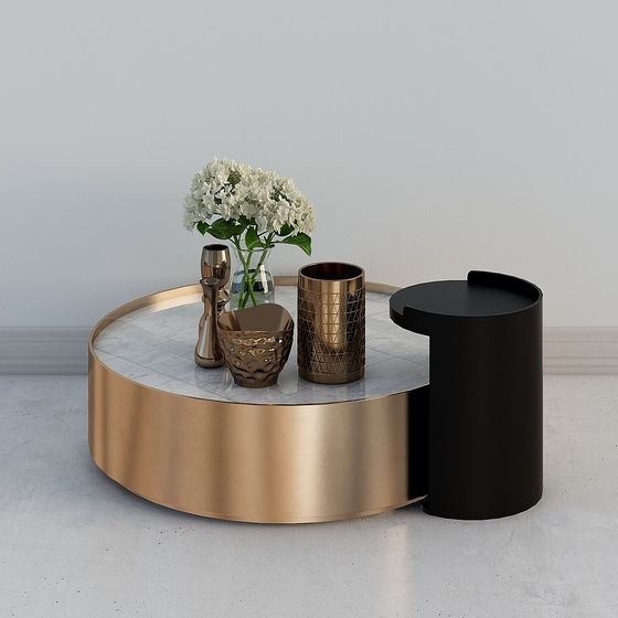 Elegant Round Table and Side Table Set 3D model