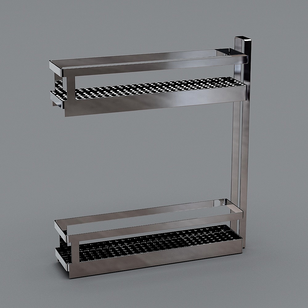 Stylish Stainless Steel Double Layer Shelf 3D model