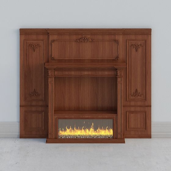 Luxurious Wooden Fireplace 3D model
