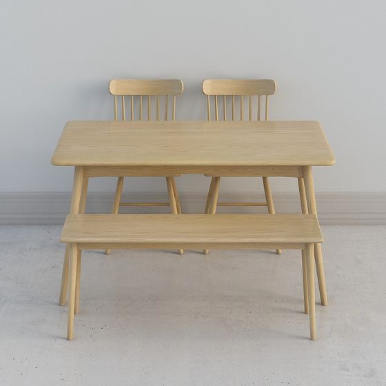 Wooden Dining Table and Chair Set 3D model