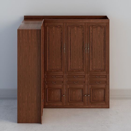 Classic Wooden Wardrobe Low-Poly 3D Model