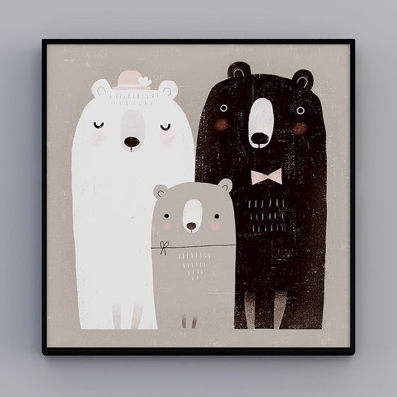 Adventurous Bear Family 3D model in Low Poly Style