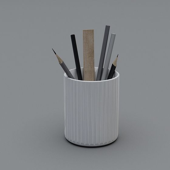 Low-Polygon Pencil Holder and Pencil Set 3D model