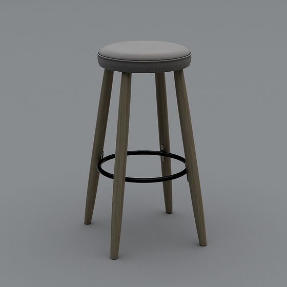 Stylish Wooden Bar Stool 3D model