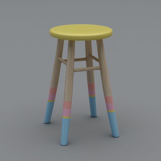 Unique Low-Poly Colorful Stool 3D Model