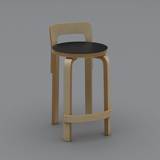 Stylish Wooden Bar Stool 3D model