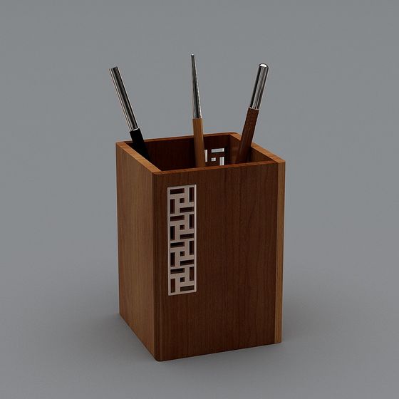 Elegant Wooden Pen Holder 3D model