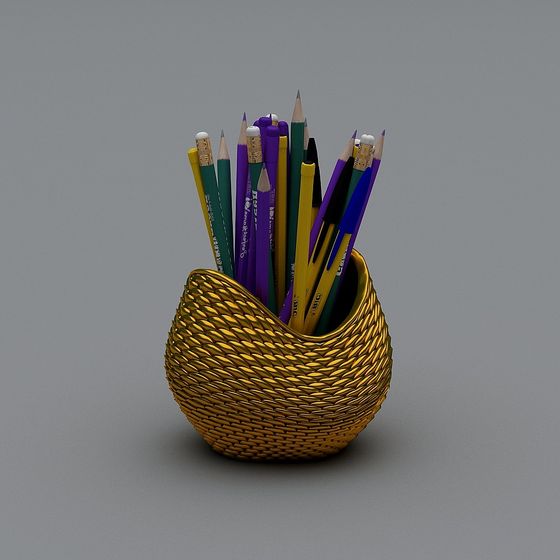Stylish Gold Woven Pen Holder 3D model
