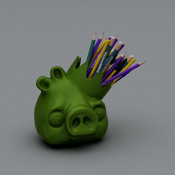 Unique Green Pig Pencil Holder 3D model