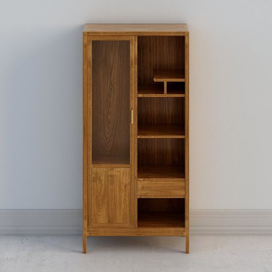 Image showcasing Elegant Wood Display Cabinet 3D Model – Minimalist Design