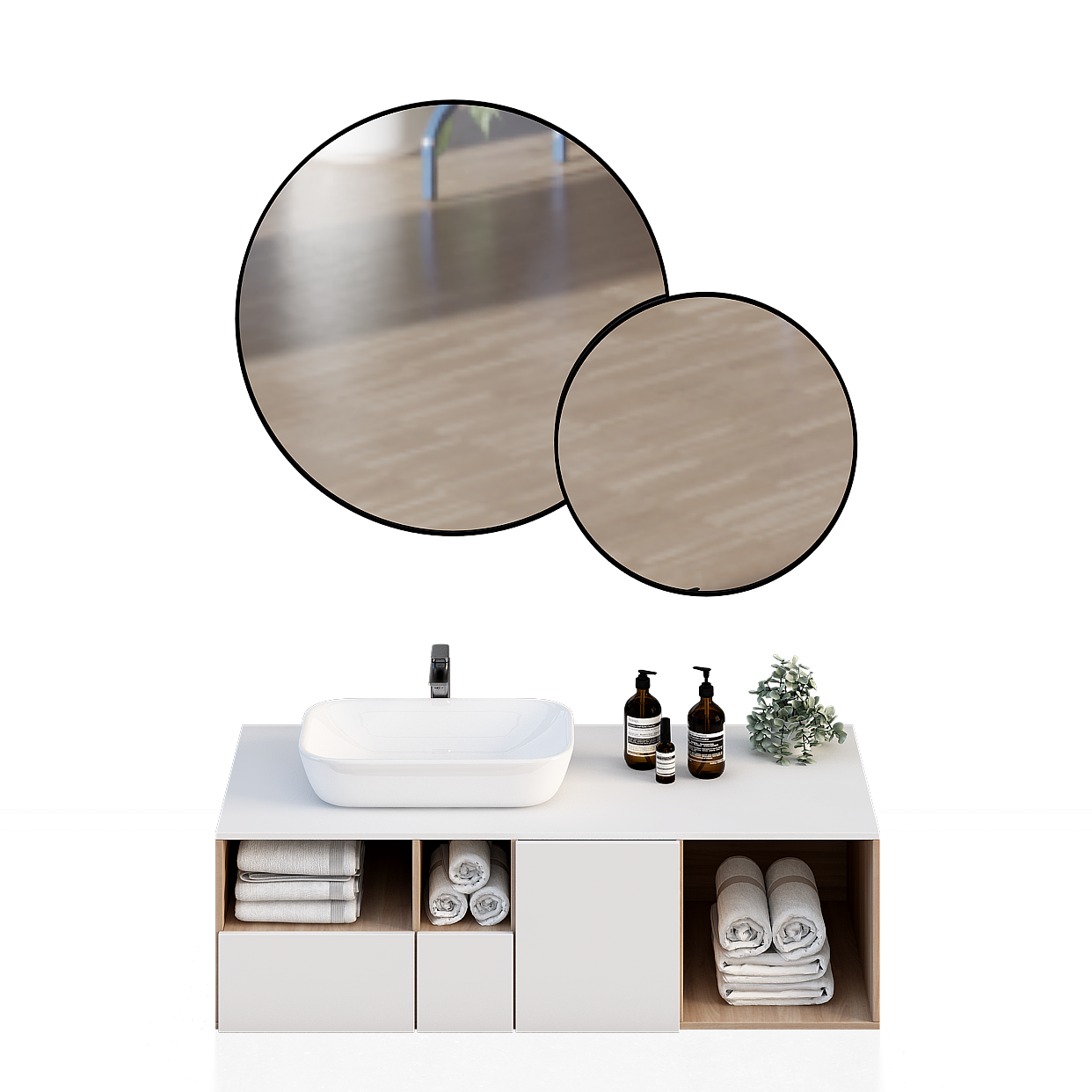 Minimalist Bathroom Cabinet 3D Model – Wood & Ceramic