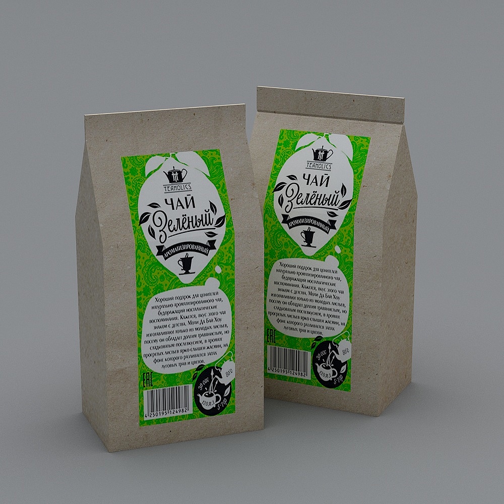 Elegant Low-Polygon Tea Packaging Bag 3D model