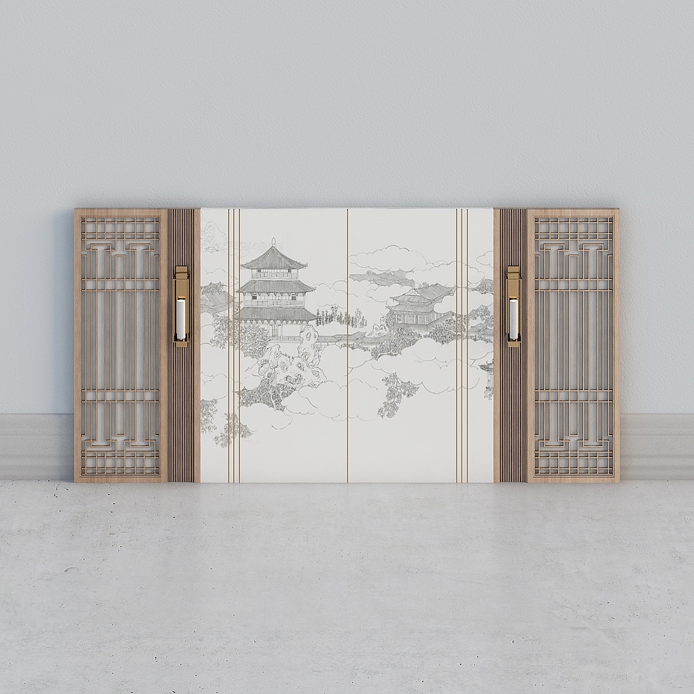 Elegant Cloud Mountain Pavilion Screen 3D model