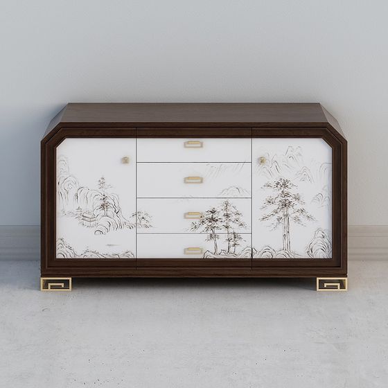 Elegant Landscape Painting Cabinet 3D model