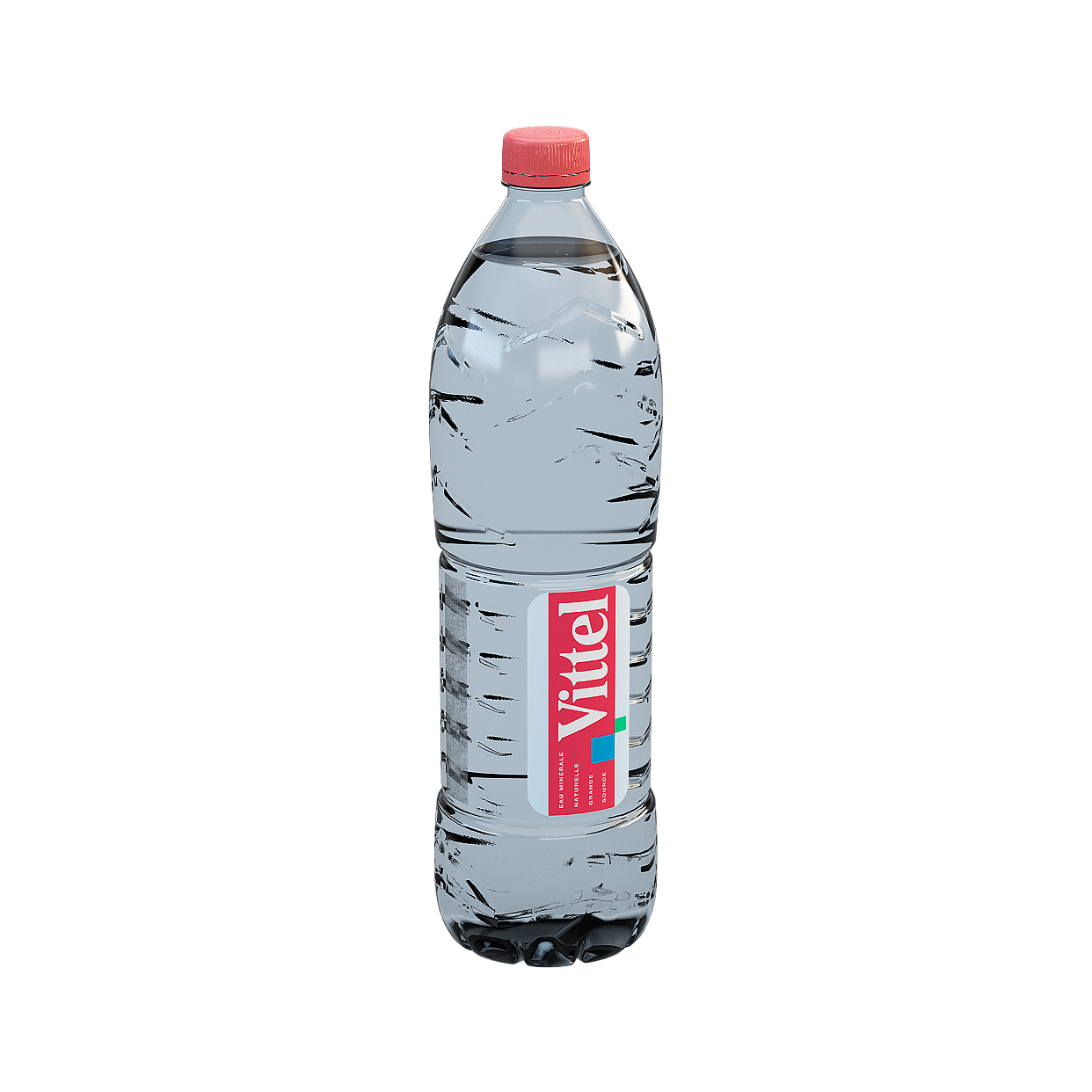Realistic Vittel Water Bottle 3D Model – Transparent Plastic
