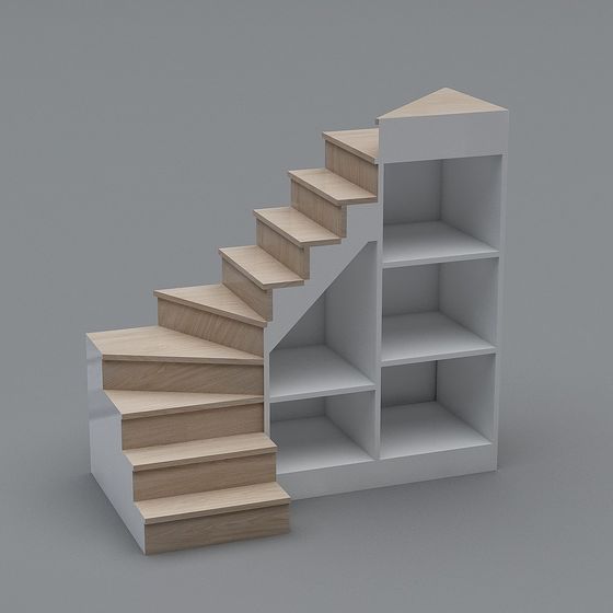 Minimalist Staircase and Bookshelf 3D model