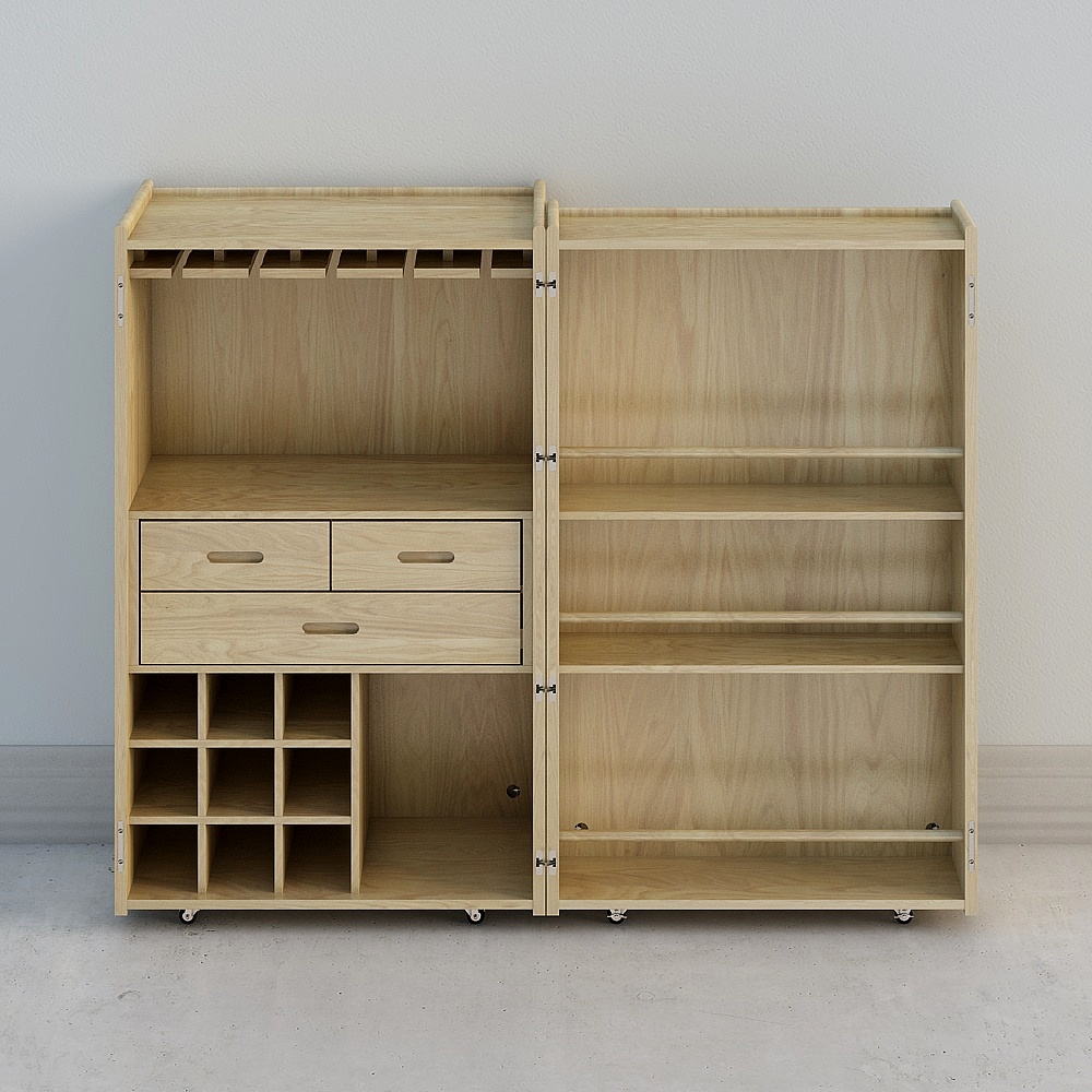 Mobile wine cabinet 180 degree cabinet door close