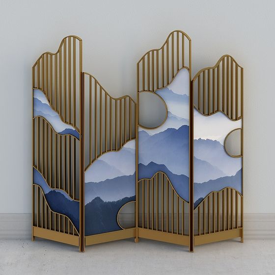 Elegant Landscape Folding Screen 3D model for Creative Spaces