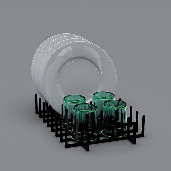 Elegant Low-Poly Plate and Cup Storage Rack 3D model