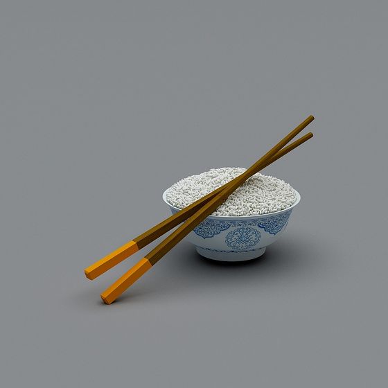 Rice Bowl with Chopsticks 3D model
