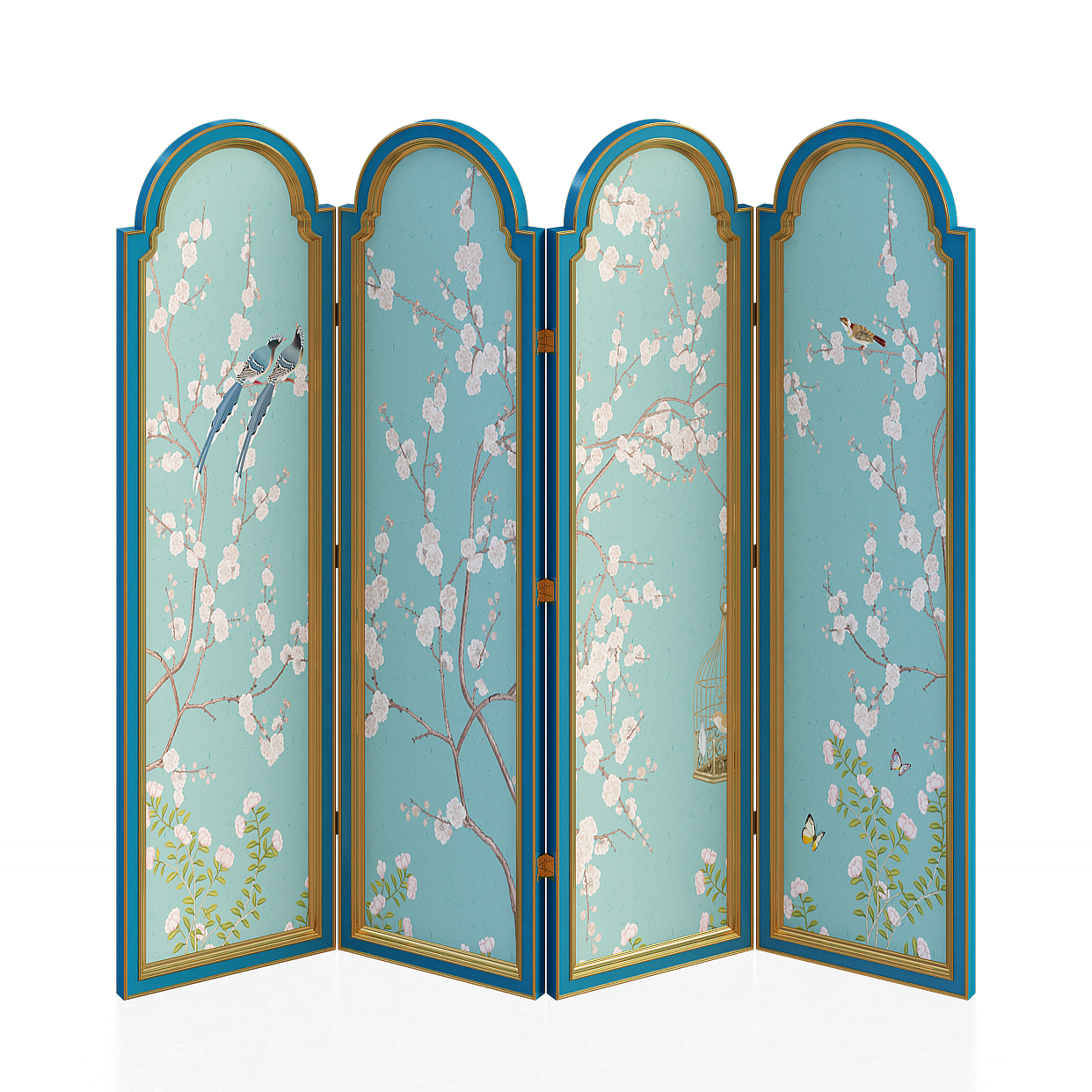 Elegant Low-Polygon Screen 3D Model – Artistic Blue & Gold