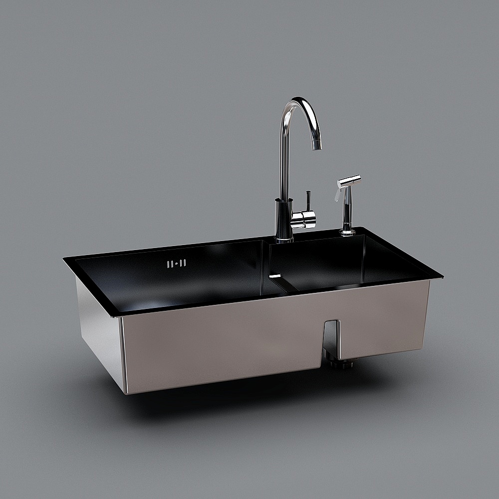Sleek Black Kitchen Sink 3D model