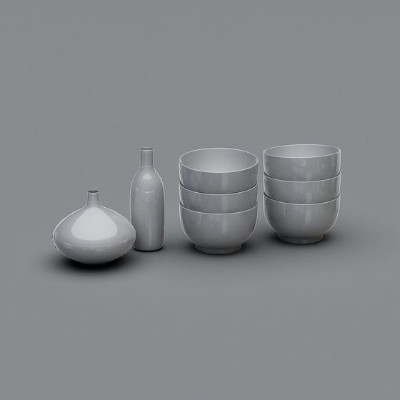 Elegant Ceramic Tableware Set 3D model