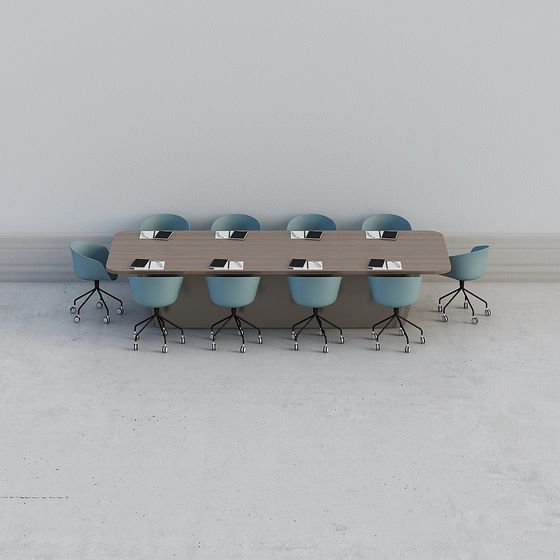 Modern Low-Poly Conference Table and Chairs 3D model