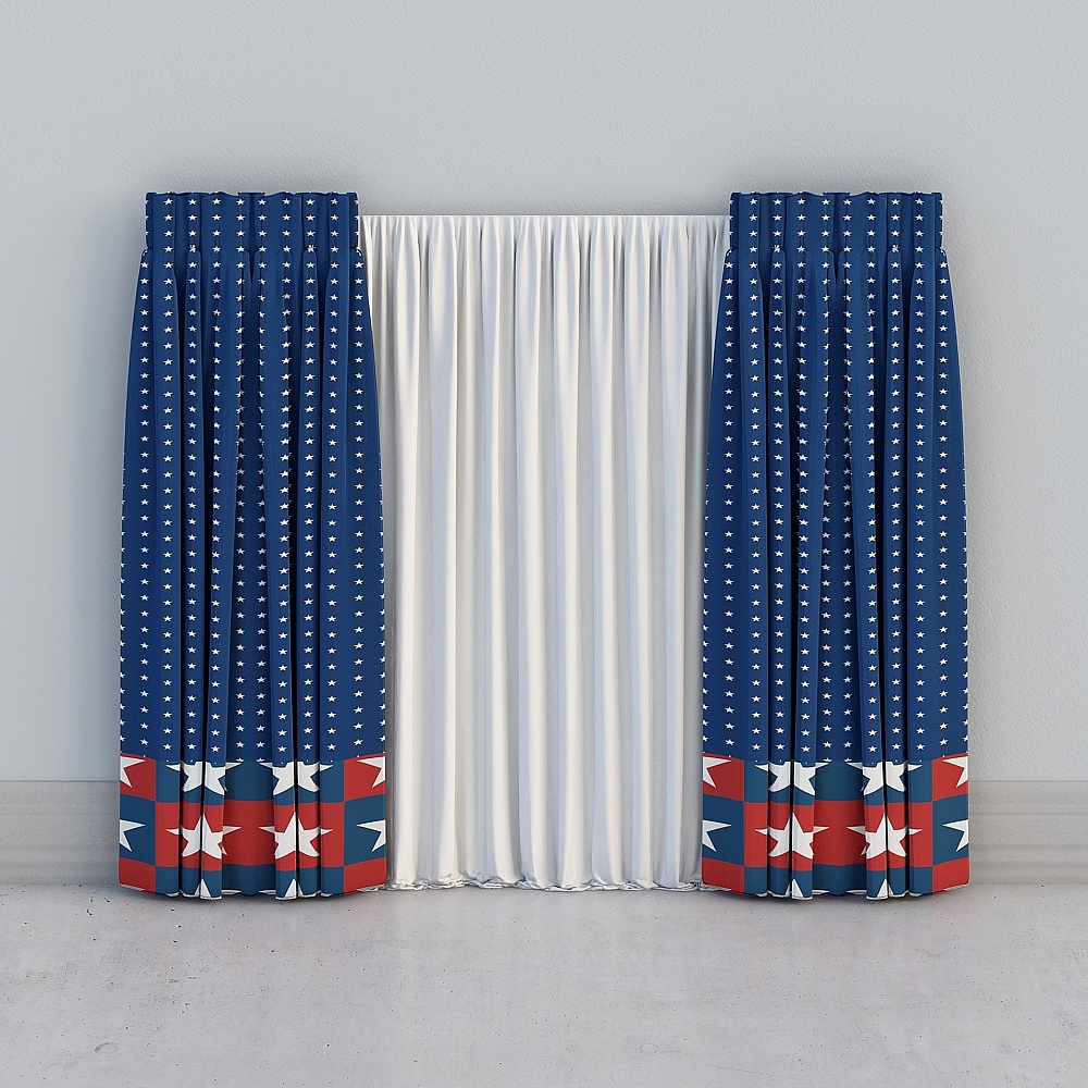 Blue Curtain 3D Model for Modern Windows