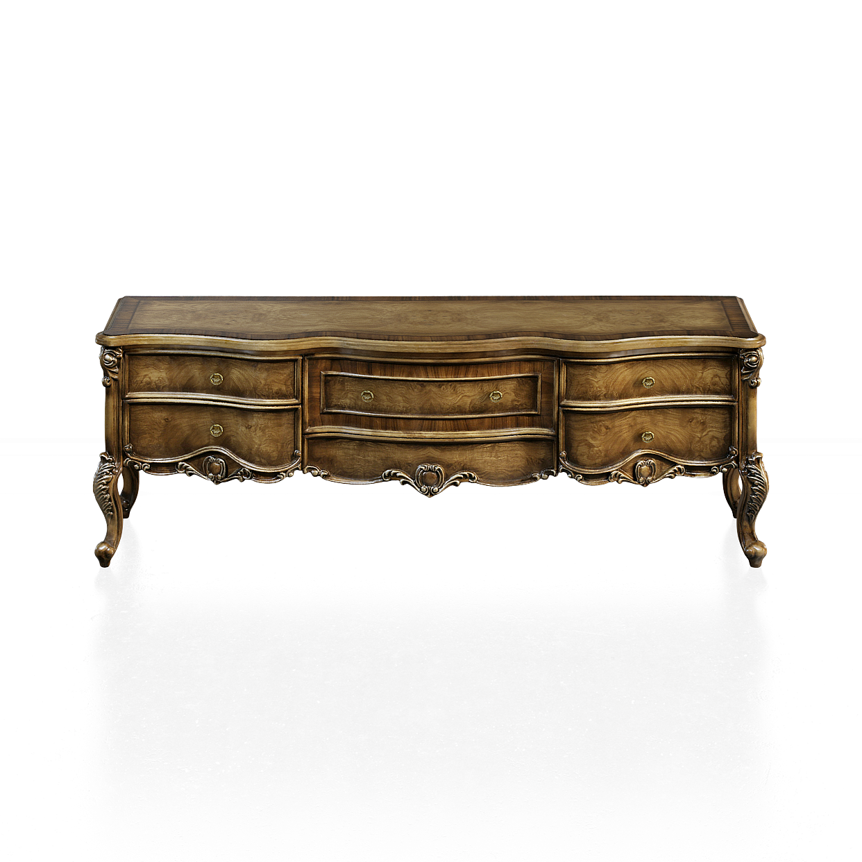 Vintage Dressing Table 3D Model – Classic Wood & Gold