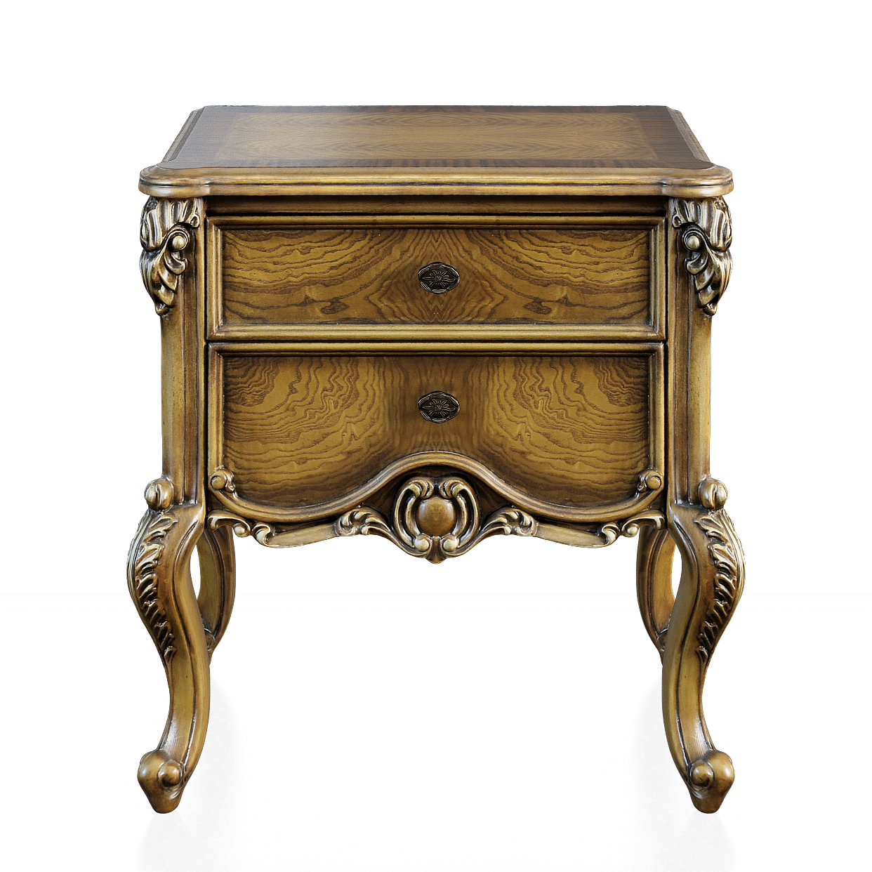 Golden Luxurious Nightstand 3D Model – Vintage Wood & Gold
