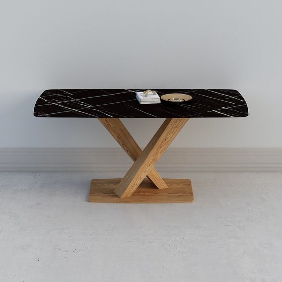 Urban Minimalist Dining Table 3D Model – Marble and Oak
