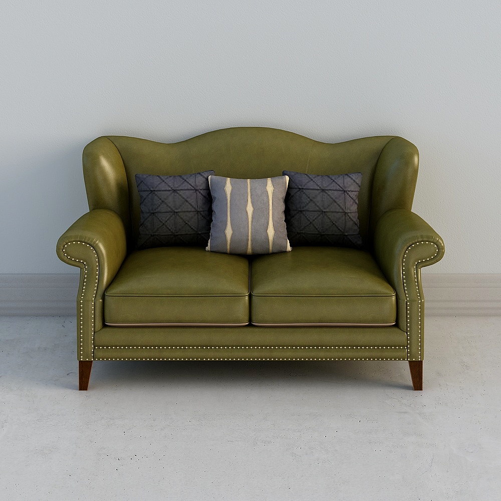 Vintage Olive Green Leather Sofa 3D model