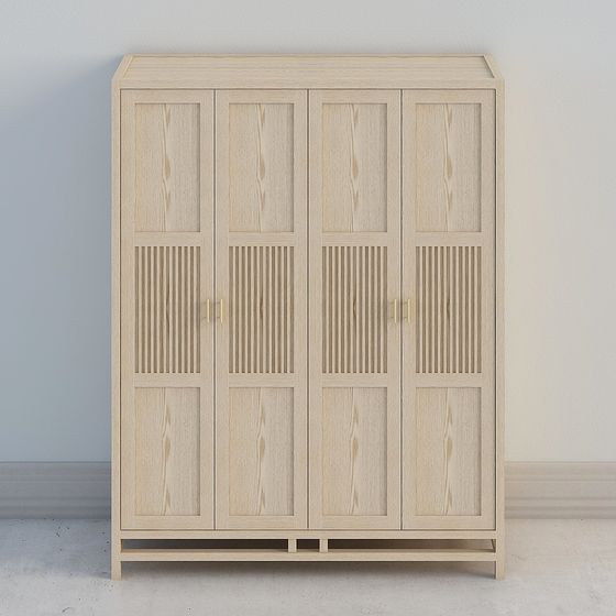 Low-Polygon Wooden Wardrobe 3D model
