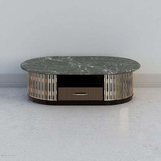 Elegant Oval Marble Coffee Table 3D model