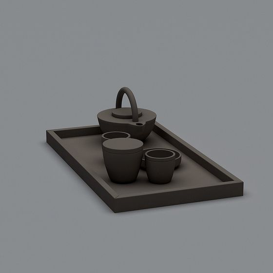 Elegant Gray Tone Tea Set 3D Model