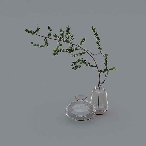 Glass Vase with Leaves 3D model