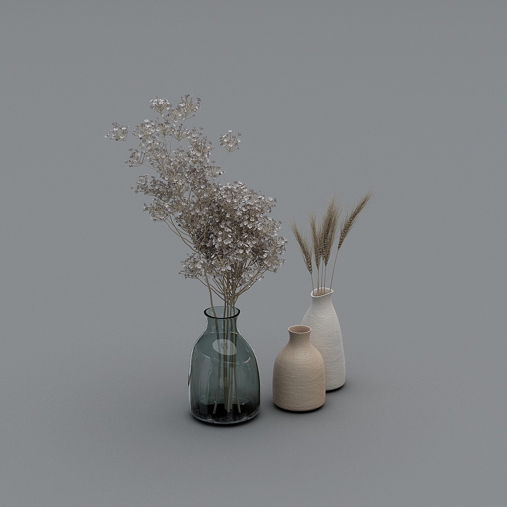 Vases with dried flowers
