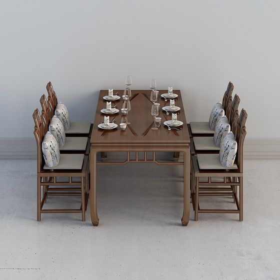 Elegant Dining Table and Chairs 3D model