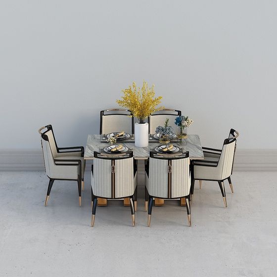 Stylish Dining Table and Chair 3D model