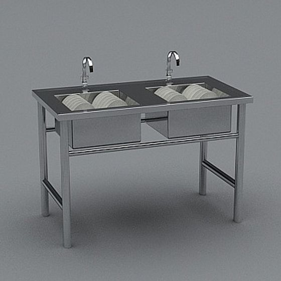 Modern Double Stainless Steel Sink 3D model