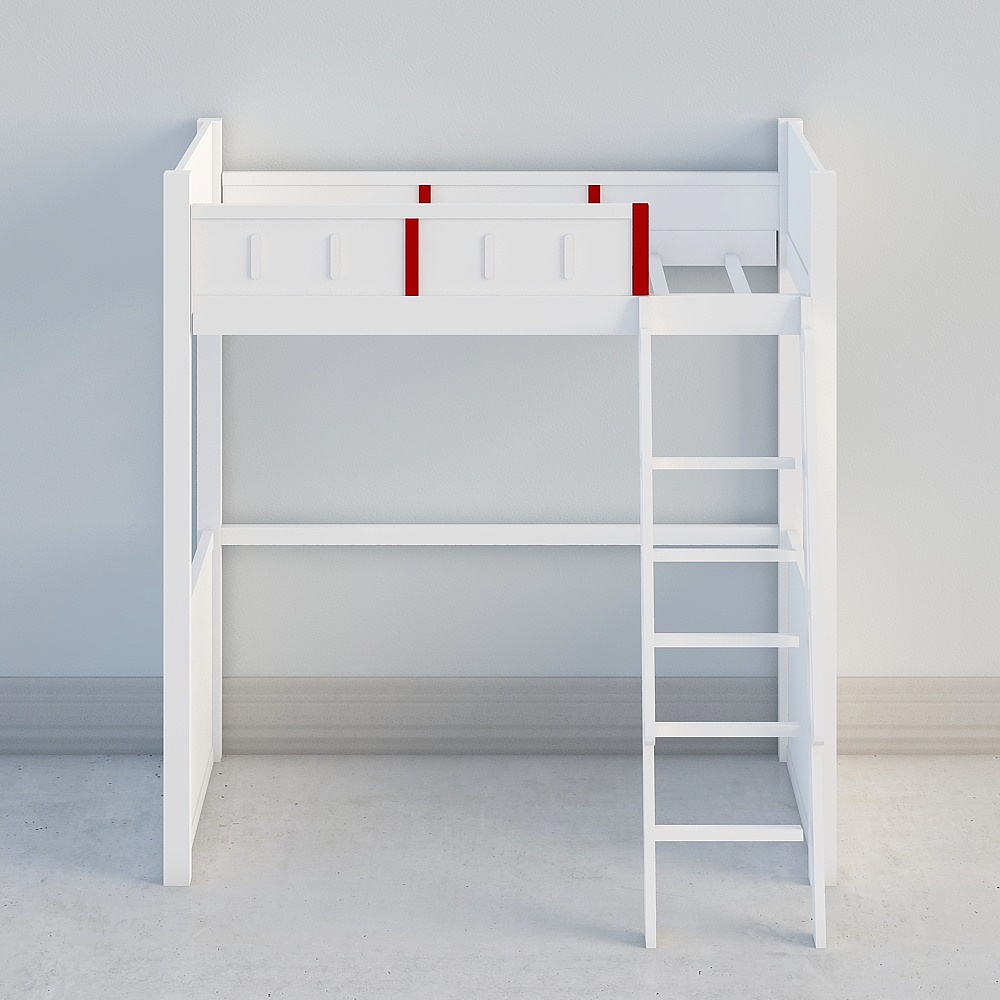 白色高架床帶書桌（懸掛梯子）