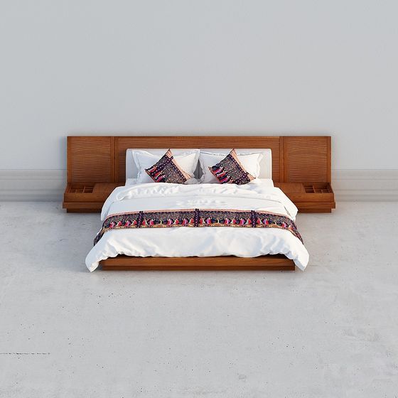Contemporary Wooden Bed 3D model for Creative Projects