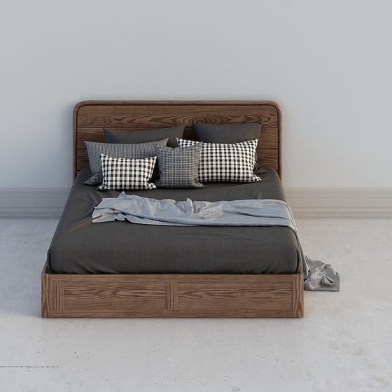 Stylish Wooden Bed 3D model for Contemporary Homes