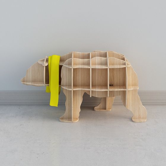 Charming Low-Poly Bear Bookshelf 3D model