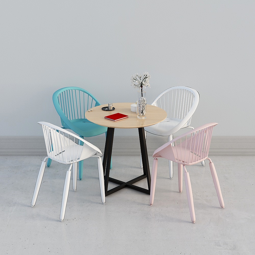 Colorful Dining Table and Chairs Set 3D model